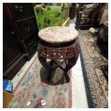 Carved Wood Marble Top Plant Stand