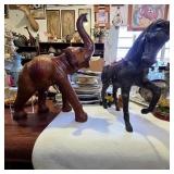 Vintage Leather Elephant & Horse Figurines