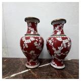 Red Floral Cloisonne Enamel Vases