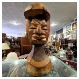Hand-Carved Wooden Bust Sculpture