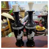 Black Glass Greek Key Decanters