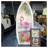 Surfboard Flamingo Plaque & Nautical Clock Lot