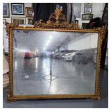 Ornate Gold-Tone Crested Wall Mirror
