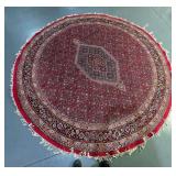 Khurram Bhadohi Round Red Fringed Area Rug 108 In