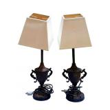 Pair Neoclassical Urn Accent Lamps with Shades