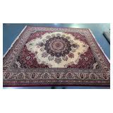 Persian-Style Floral Medallion Area Rug with Fring