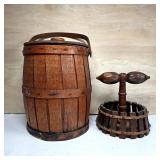Barrel Ice Bucket and Slatted Tabletop Caddy