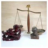 Assorted Balance Scale, Bust Bank & Figurine