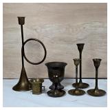 Assorted Brass-Tone Candle Holders and Vessels