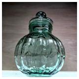 Spanish Green Glass Pumpkin Lidded Jar, 13.5"