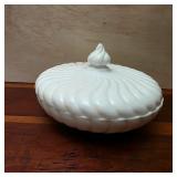 Opaque White Swirl Covered Dish