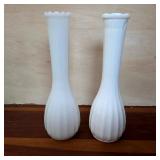 Pair of Vintage White Ribbed Bud Vases