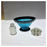 Blue Crackle Bowl, Shaker, and Flower Frog
