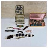 Vintage Estate Jewelry Barrettes Glass Box Lot