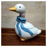 Vintage Goose Cookie Jar with Blue Bow