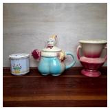 Vintage Shawnee Teapot, Vase & Lidded Canister
