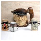 Vintage Character Jug and Assorted Small Mugs