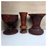 Three Carved Vessels Including Labeled Haiti Vase