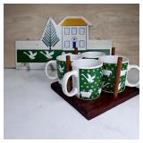 Country Folk Art Sheep & Geese Mugs and Rack Set