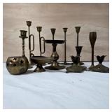 Assorted Brass-Tone Candleholders & Vessels