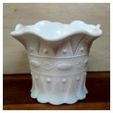 White Molded Ruffled Rim Vase