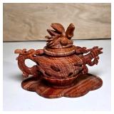 Carved Dragon Teapot with Bird Finial & Stand