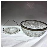 Group of Clear Patterned Bowl and Handled Dish