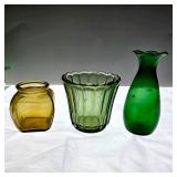 Assorted Green & Amber Tone Vases & Jar