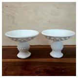Fenton Milk Glass Hobnail Candlestick Pair