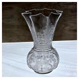 Clear Etched Flared Rim Bulbous Vase