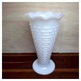 White Hobnail Footed Trumpet Vase