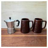 Stovetop Espresso Maker & Pair of USA Mugs