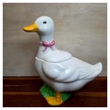 Duck-Form Lidded Cookie Jar with Pink Bow