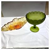 Vintage Glass Pedestal Compote and Oval Bowl