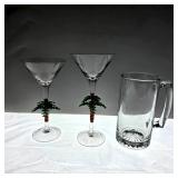 Palm Tree Martini Glasses and Beer Mug Lot