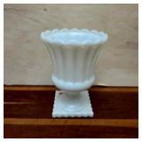 Vintage Fluted Milk Glass Pedestal Urn Vase
