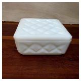 Quilted Milk Glass Square Trinket Box
