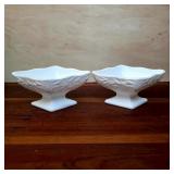 Pair of White Footed Floral Pedestal Bowls