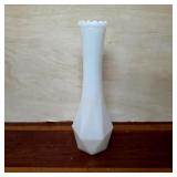 White Scalloped Faceted Bud Vase, 9"