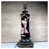 Vintage Asian Style Black Cylinder Table Lamp