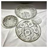 Assorted Clear Patterned Bowls and Covered Dish