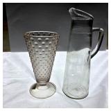 Vintage Pitcher and Pink Hobnail Footed Tumbler
