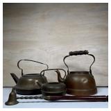 Group of Vintage Kettles and Candle Snuffer