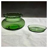 Green Swirl Bowl and Rayed Dish