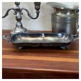 Assorted silver-tone candelabrum, pitcher & tray