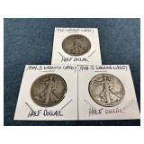 1936, 1942-S & 1944-D Walking Liberty Half Dollars