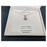 New Sterling Silver Blue Topaz Snowflake Necklace