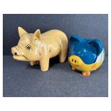Ceramic Piggy Bank and Paper Mache Pig