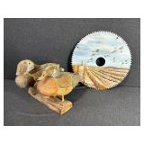 Hand Painted Saw Blade & Wood Carved Duck Figure