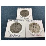 1941, 1942 & 1943 Walking Liberty Half Dollars